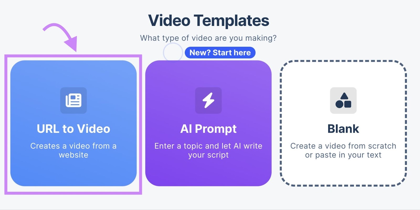 “URL to Video” template selected in the Instant Video Creator app