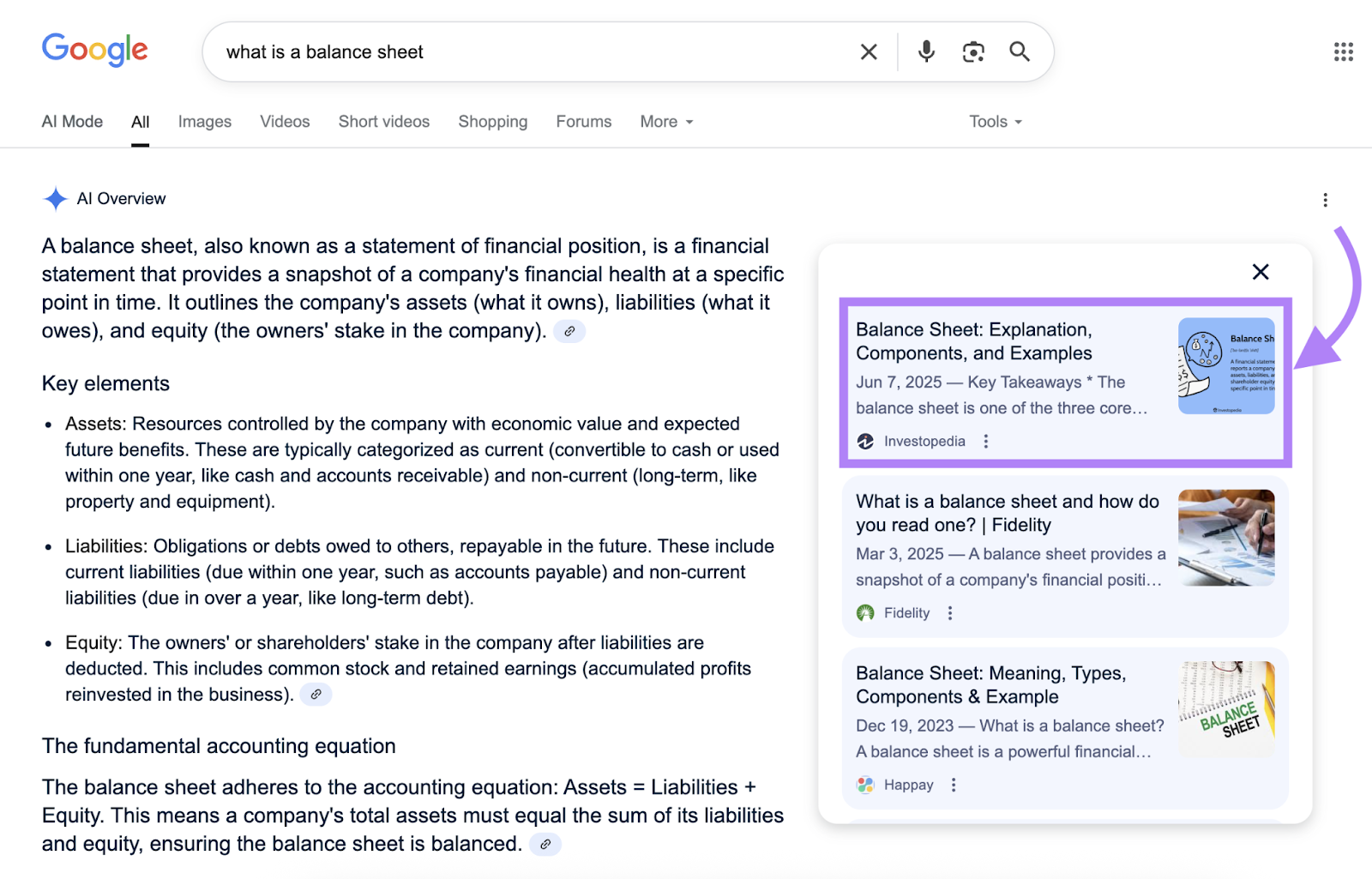 Citation is highlighted in the AI Overview's list of sources.