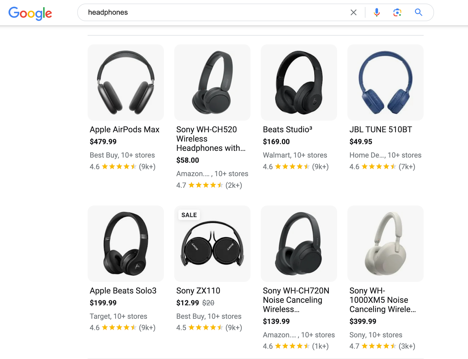 Anuncios de Google Shopping para "auriculares"